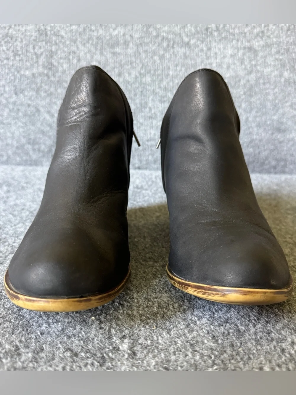 Lucky Brand Brenon Leather Ankle Boots Black Double Zip Booties 9M